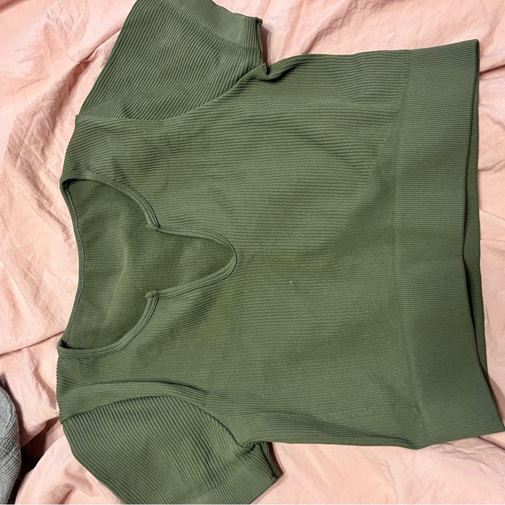 Green Ribbed Short Sleeve set